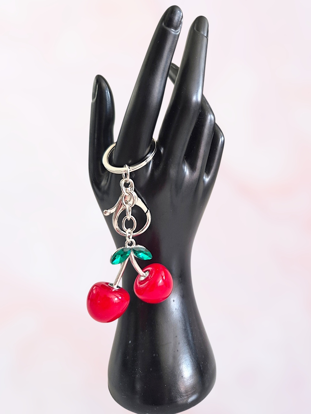 Bright Cherry Red Bag Charm / Keychain - Silver